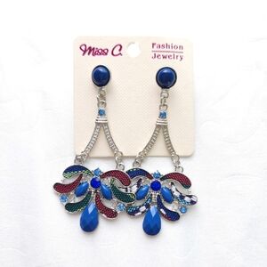 Dangle Blue Floral Earrings